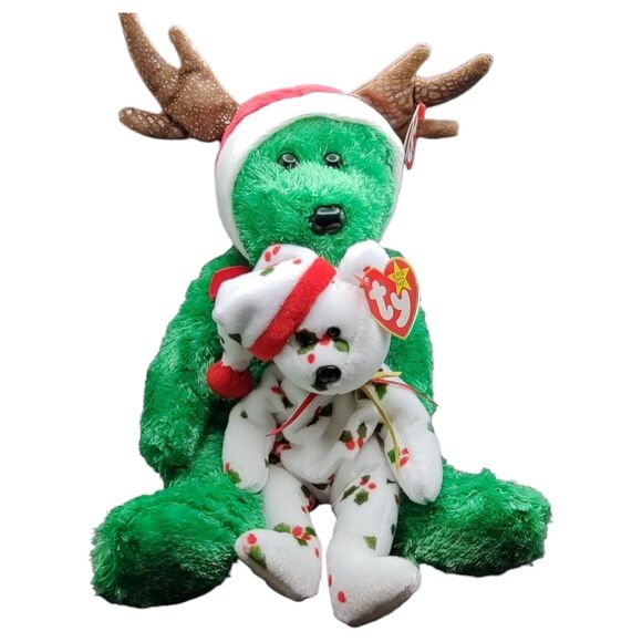 Vintage 1998, 2002 Holiday 14" Reindeer Teddy Beanie Baby Christmas PJs 9" Bear - Picture 2 of 16